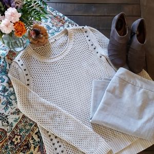 Open Stitch Crew Neck Sweater